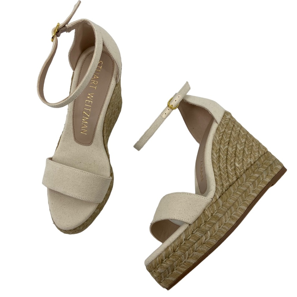 Stuart Weitzman Floria Wedge Platform Espadrille Sandals in Natural Wide Sizes - Picture 2 of 14